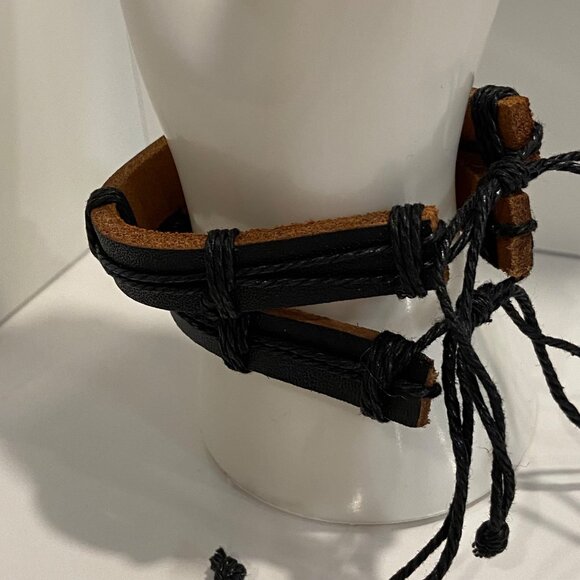 Motorcycle genuine Leather Bracelets set of 2  With Adjustable Cord bikerco - Picture 11 of 13